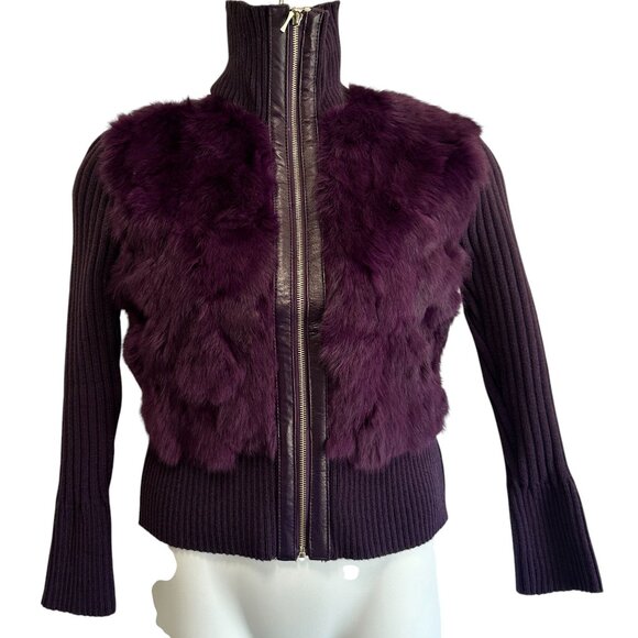 RARE NWT Che-Bella Purple Dyed Genuine Rabbit Fur Jacket Size M Vintage Y2K NOS - Picture 1 of 13